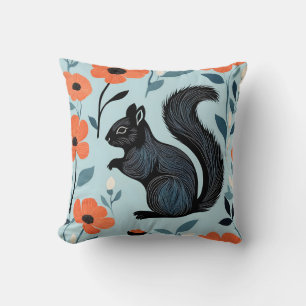 Squirrel Spring Flowers Art Throw Pillow