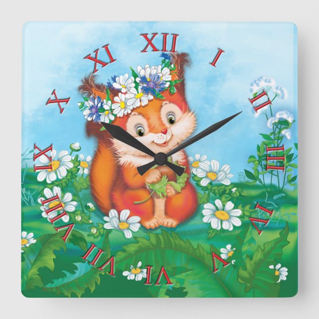 Squirrel   square wall clock (Front)