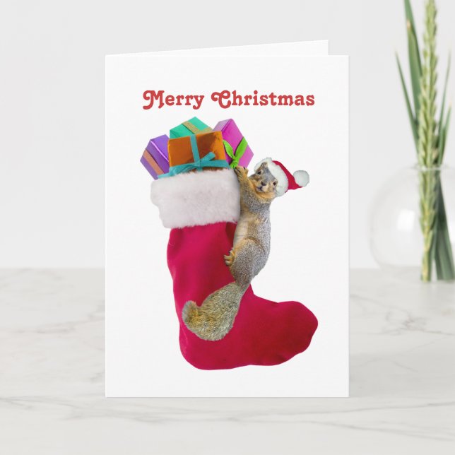 Squirrel Stocking Christmas Card (Front)