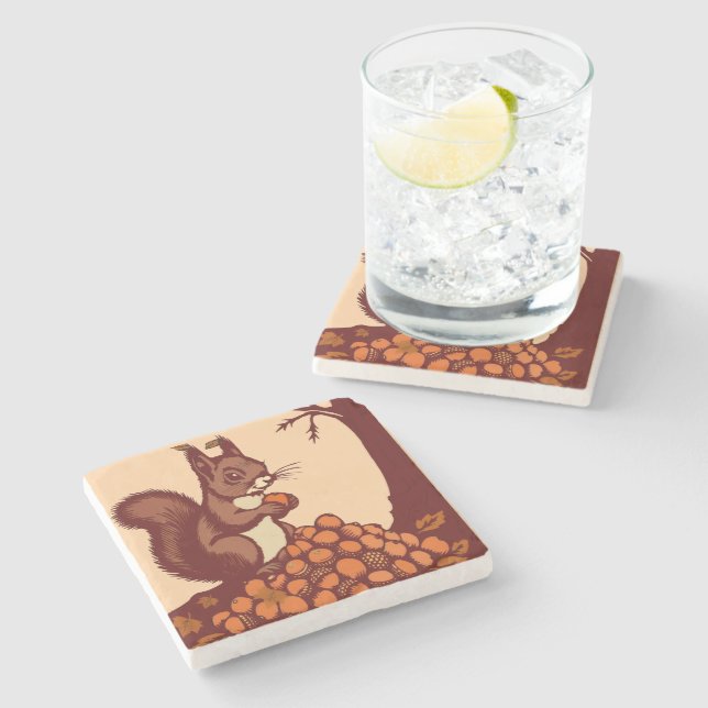 🐿️ Squirrel Stone Coaster - Marble, Travertine (Side)