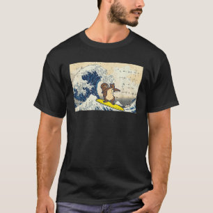 Squirrel Surfing Japanese Wave Funny Art Men Women T-Shirt