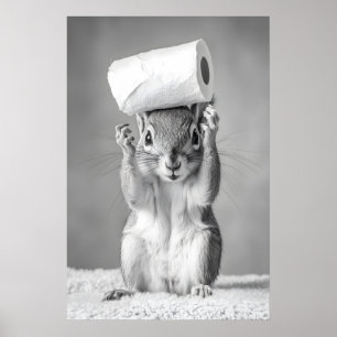 Squirrel Toilet Paper Bathroom Print, Funny Animal Poster