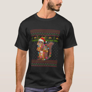 Squirrel Ugly Christmas Funny Light Santa Hat Snow T-Shirt