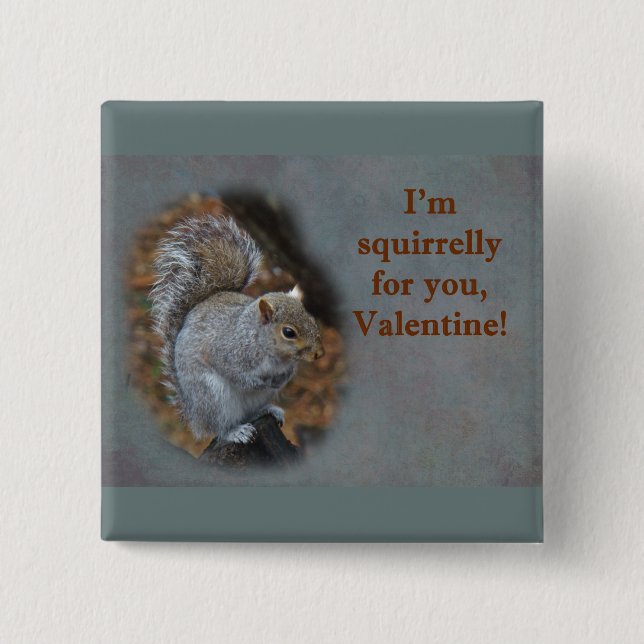 Squirrel Valentine's Day Card 2 Inch Square Button (Front)