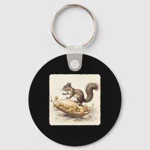 Squirrel Water Skiing On A Pair Of Acorns. Adventu Keychain