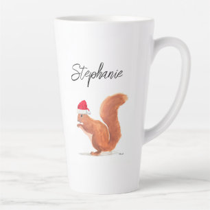 Squirrel watercolor animal Santa Merry Christmas Latte Mug