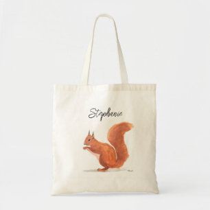 Squirrel watercolor animal woodland baby name fall tote bag