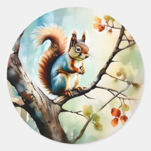 Squirrel Watercolor Nature Classic Round Sticker