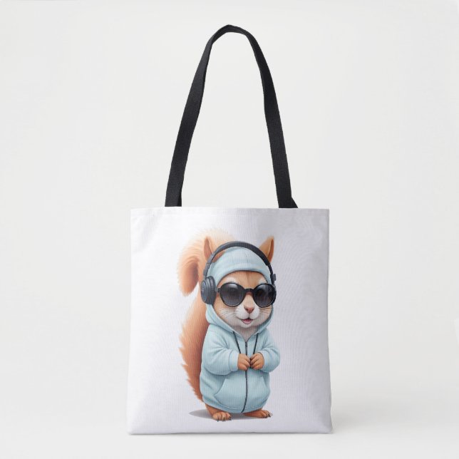 Squirrel Wearing Hoodie Funny Cool Animal Vector Tote Bag (Front)