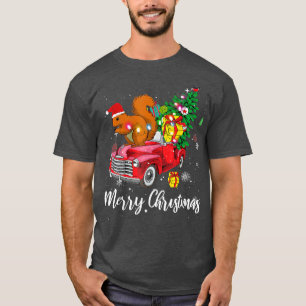 Squirrel Whisperer Rides Red Truck Christmas T-Shirt