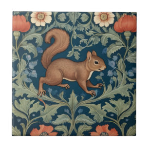 Squirrel William Morris style Right Facing Floral Tile