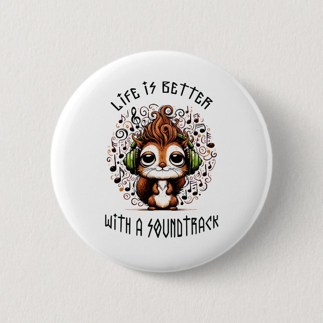 Squirrel with a Soundtrack 2 Inch Round Button (Front)