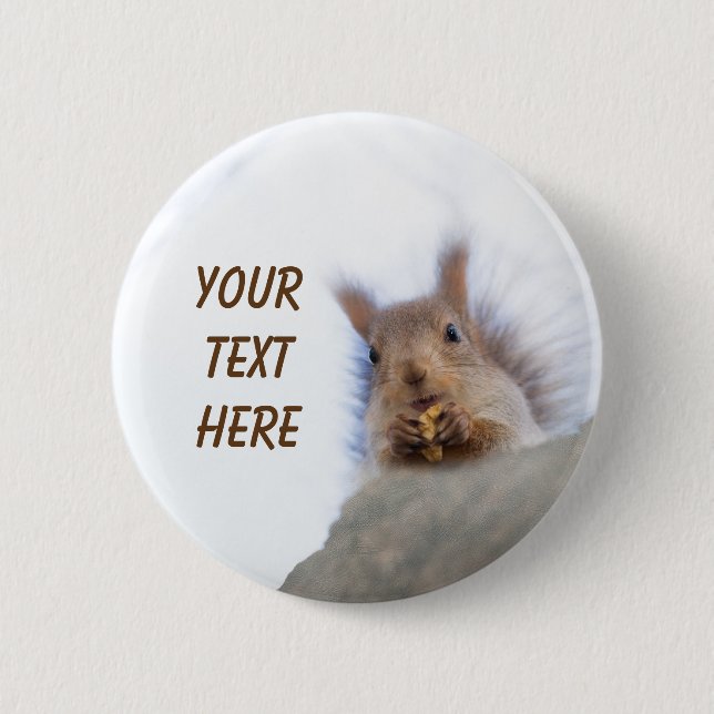 Squirrel with a walnut 2 inch round button (Front)