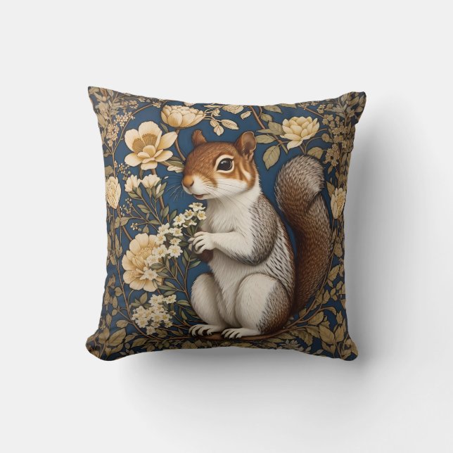 Squirrel With Acacia Flowers William Morris Throw Pillow (Front)