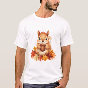 Squirrel With Acorn In Fall Leaves T-Shirt