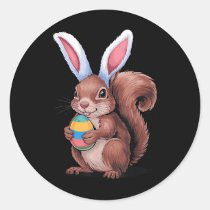 Squirrel With Bunny Ears Funny Easter Kids Boys Gi Classic Round Sticker