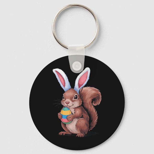 Squirrel With Bunny Ears Funny Easter Kids Boys Gi Keychain (Front)