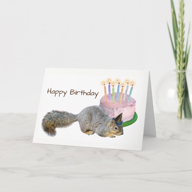 Squirrel with Cake Birthday Card (Front)