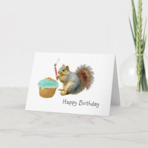 Squirrel with Candle Birthday Card