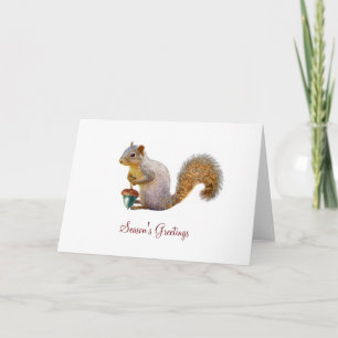 Squirrel with Coloured Acorn Holiday Card