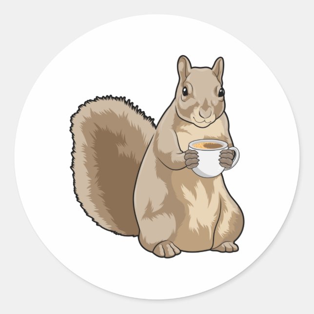 Squirrel with Cup of Coffee Classic Round Sticker (Front)
