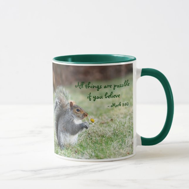 Squirrel with Daisy Mark 9:23 Verse Mug (Right)