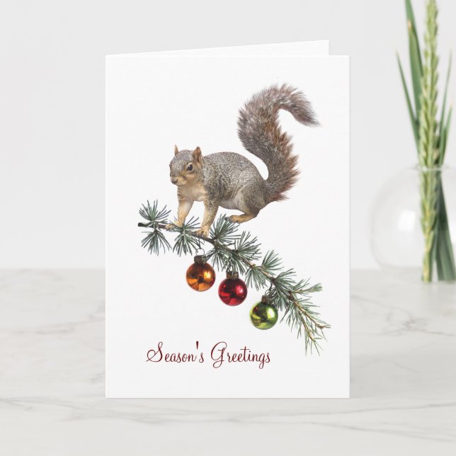 Squirrel with Decorated Swag Holiday Card (Front)