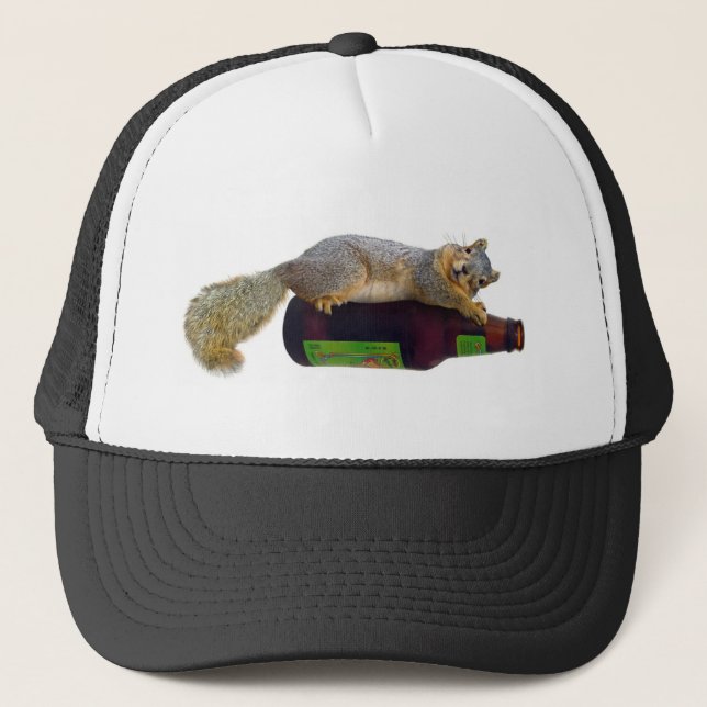 Squirrel with Empty Beer Bottle Trucker Hat (Front)