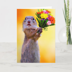 SQUIRREL WITH FLOWERS BIRTHDAY GREETING CARD