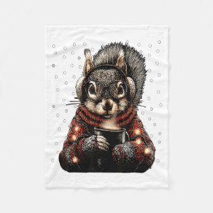 Squirrel With Gles Christmas Lights Funny Coffee W Fleece Blanket