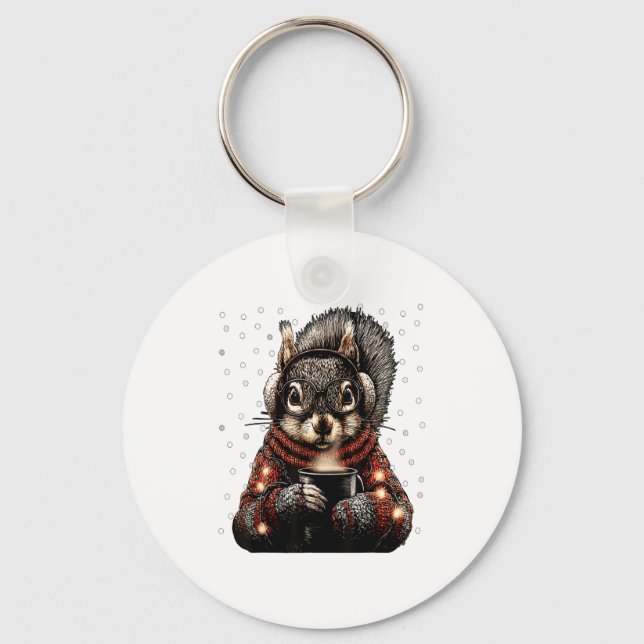 Squirrel With Gles Christmas Lights Funny Coffee W Keychain (Front)