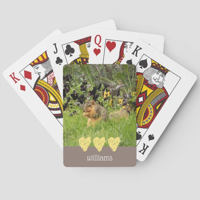 Squirrel with Hearts Personalized Playing Cards (Back)