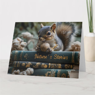 Squirrel with Nut on Antique Books, Nature's Story Card