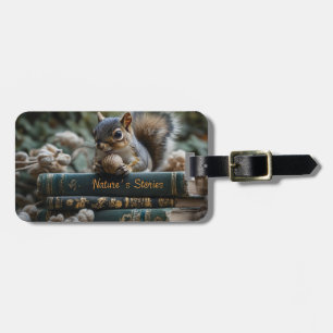 Squirrel with Nut on Antique Books, Nature's Story Luggage Tag