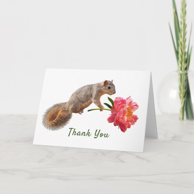 Squirrel with Peony Thank You Card (Front)