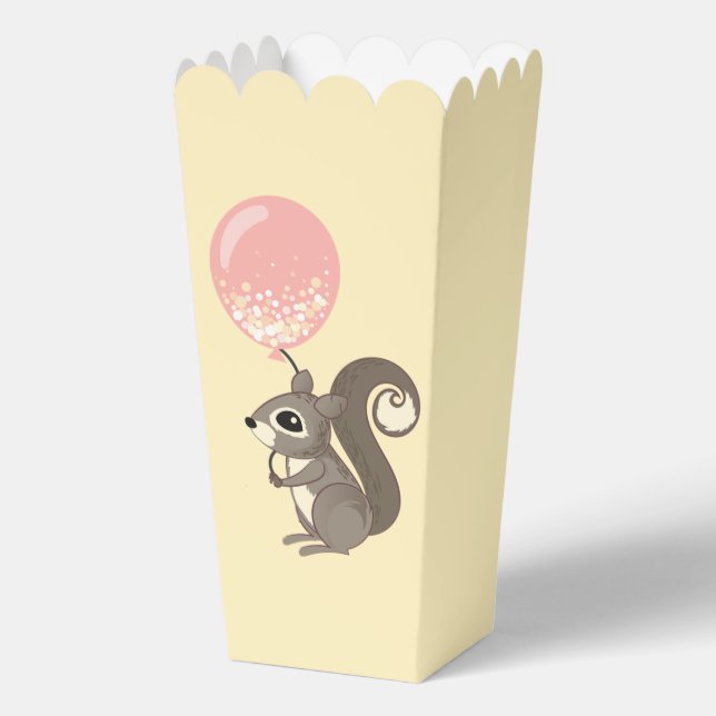 Squirrel with Pink Balloon Popcorn Favor Box (Front)