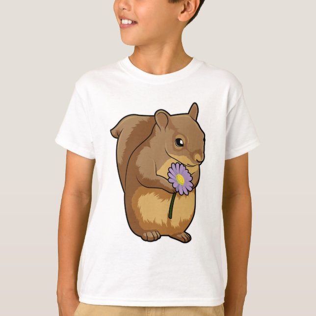Squirrel with purple Flower T-Shirt (Front)