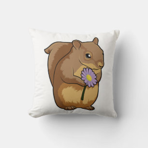 Squirrel with purple Flower Throw Pillow