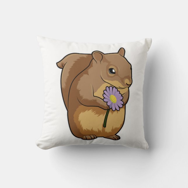 Squirrel with purple Flower Throw Pillow (Front)