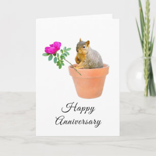 Squirrel with Rose Anniversary Card