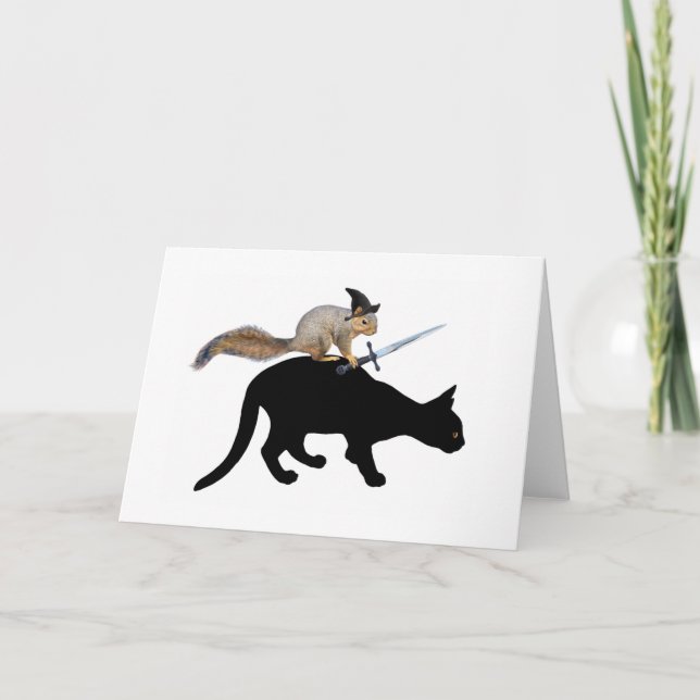 Squirrel with Sword on Black Cat Card (Front)