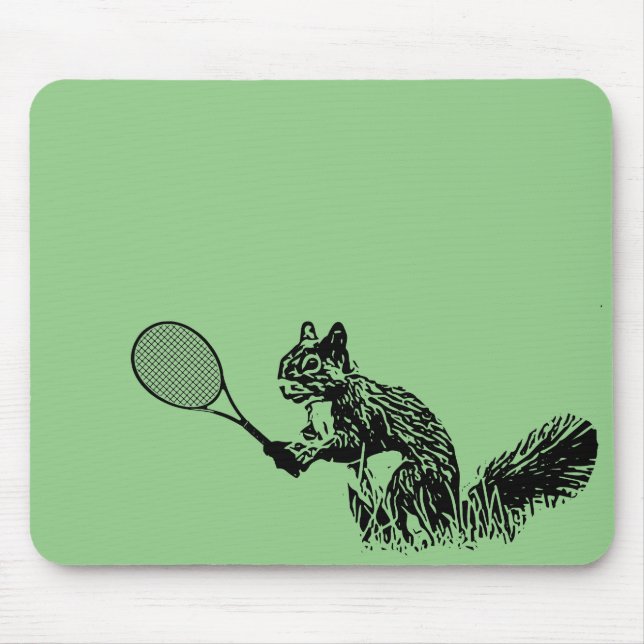 Squirrel With Tennis Racquet on Green Background Mouse Pad (Front)