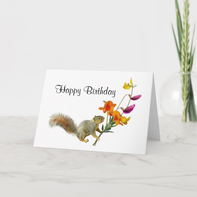 Squirrel with Wildflowers Birthday Card (Front)