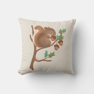 Squirrel • Woodland Forest Animal Illustration Throw Pillow