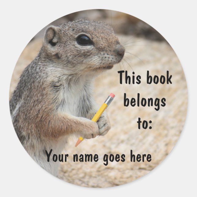 Squirrel Writer Bookplate Sticker (Front)