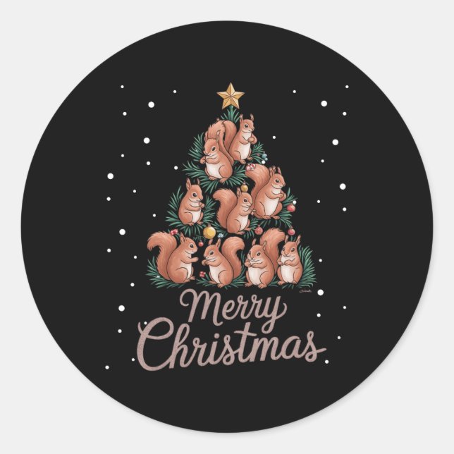 Squirrel Xmas Tree Squirrel Christmas Tree 1  Classic Round Sticker (Front)