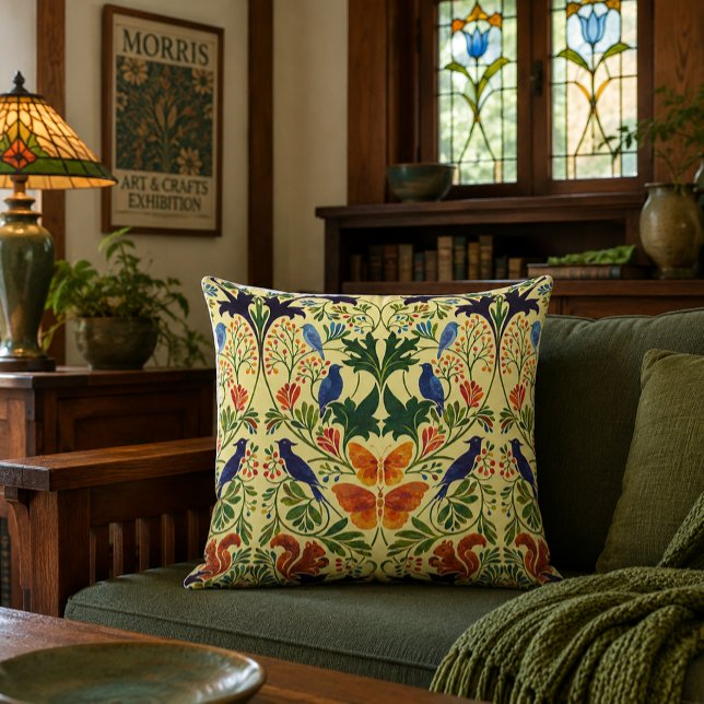 Squirrels Birds & Butterflies Pattern Throw Pillow (Creator Uploaded)