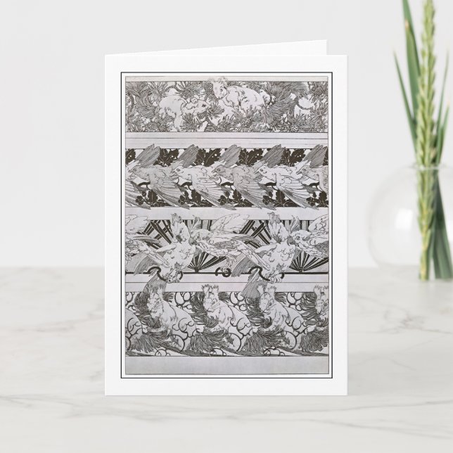 Squirrels & Birds of Art Nouveau Style, Mucha Card (Front)