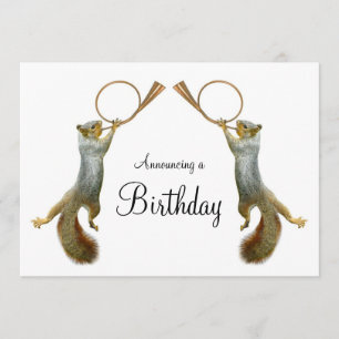 Squirrels Blowing Horns Birthday Invitation