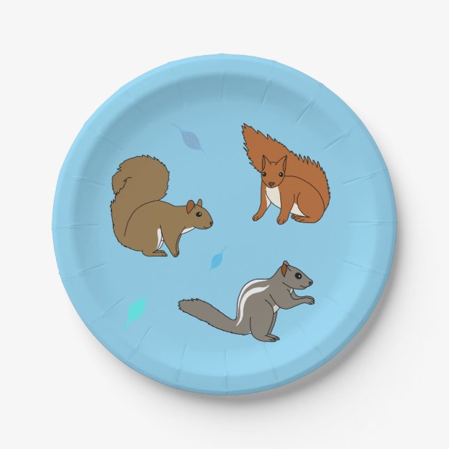 Squirrels Blue Paper Plate (Front)
